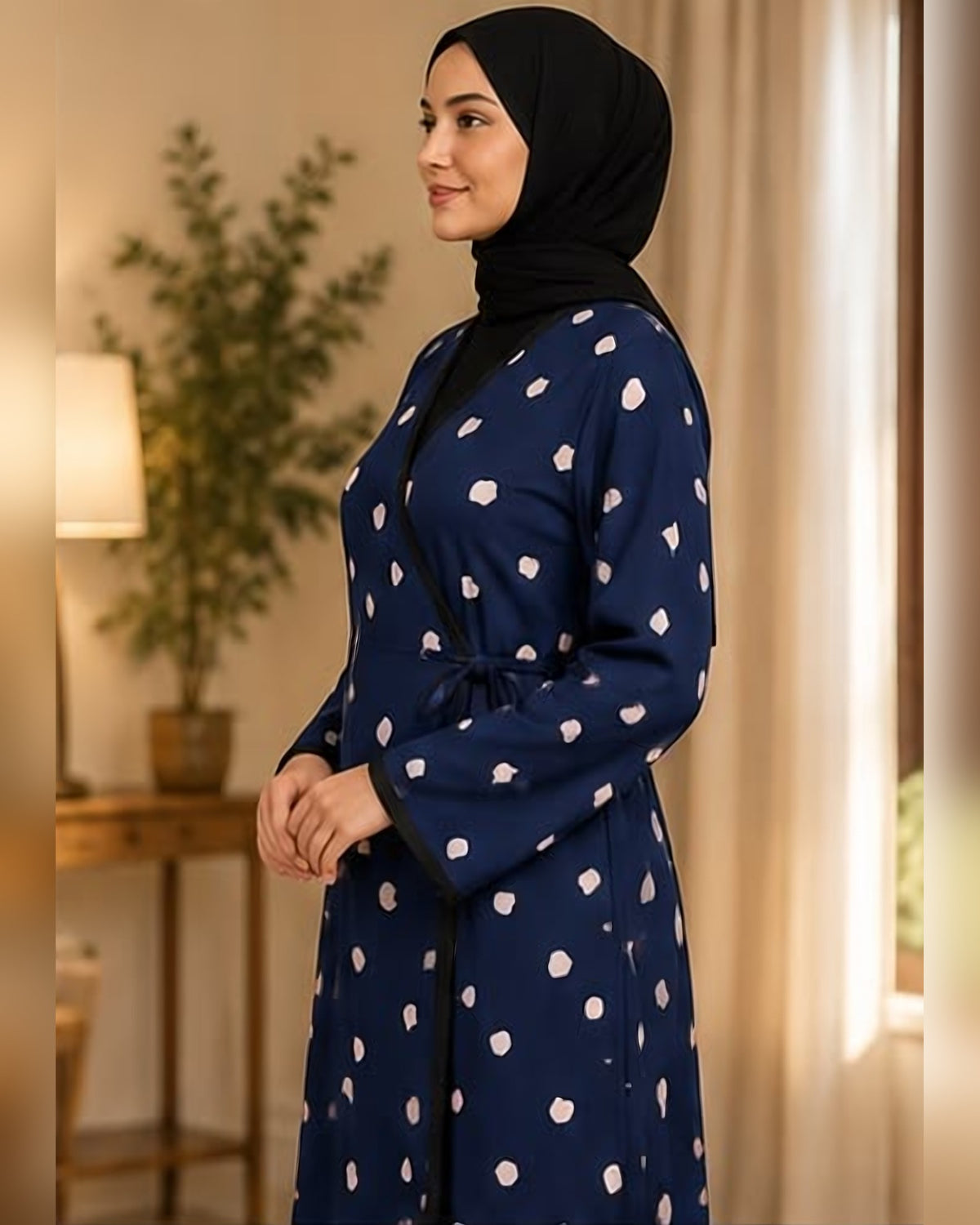 Leyla Kruvaze Yaka Kalp Desenli Elbise